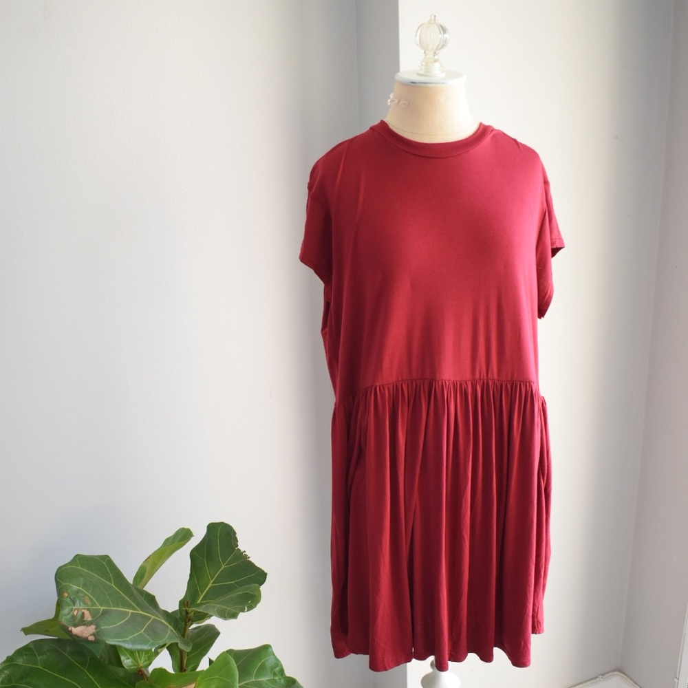 Burgundy Smock Dress
